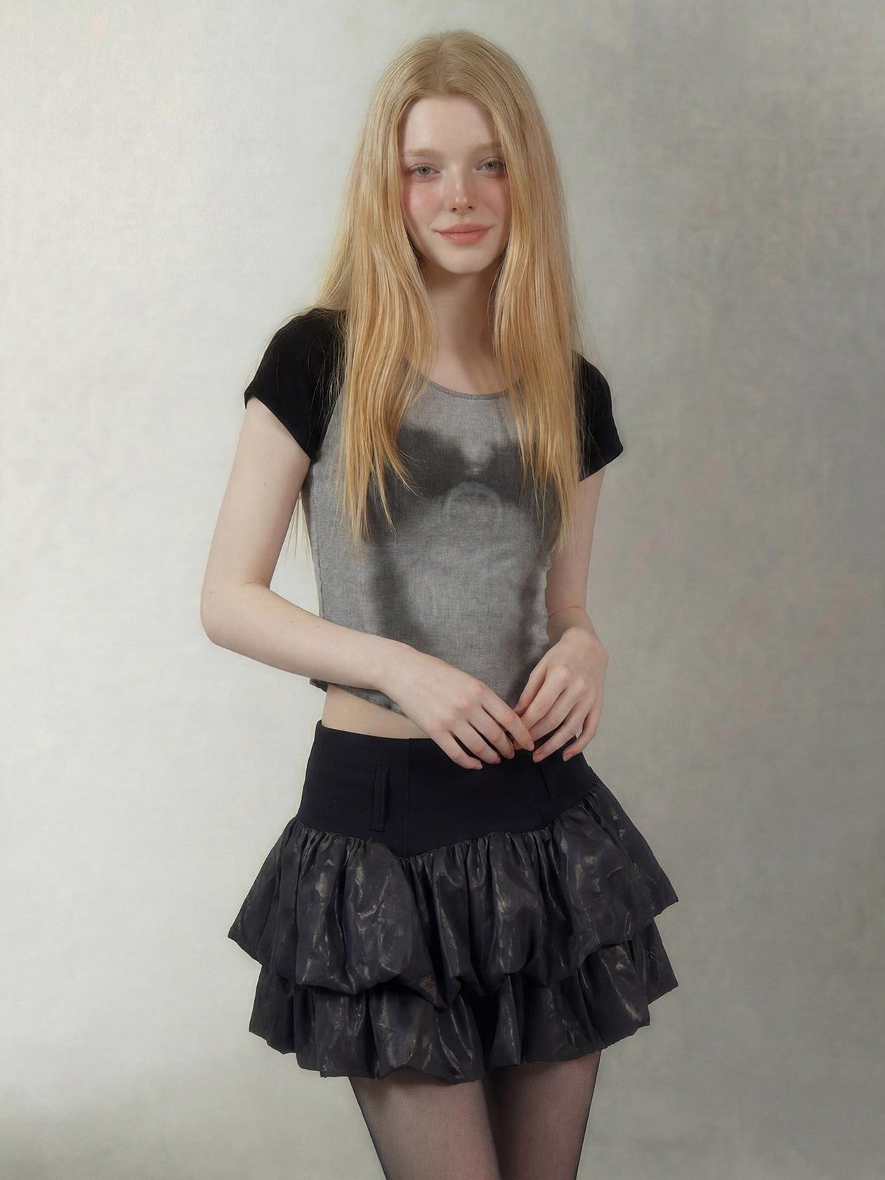 Emoha Gray Spliced Character Print Punk Women&