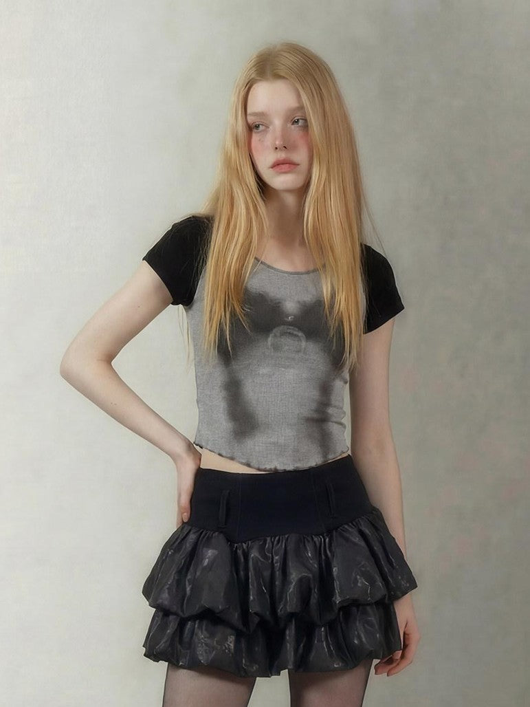 Emoha Gray Spliced Character Print Punk Women&