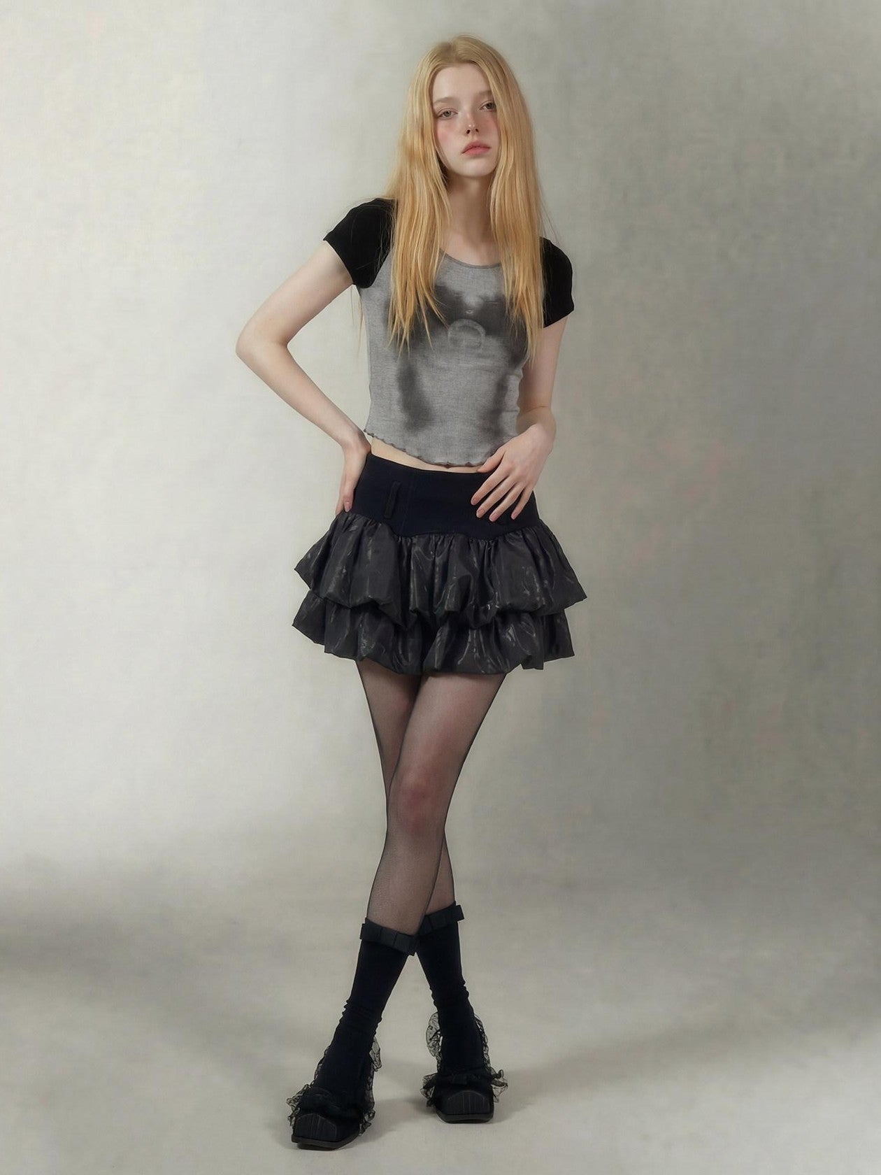 Emoha Gray Spliced Character Print Punk Women&