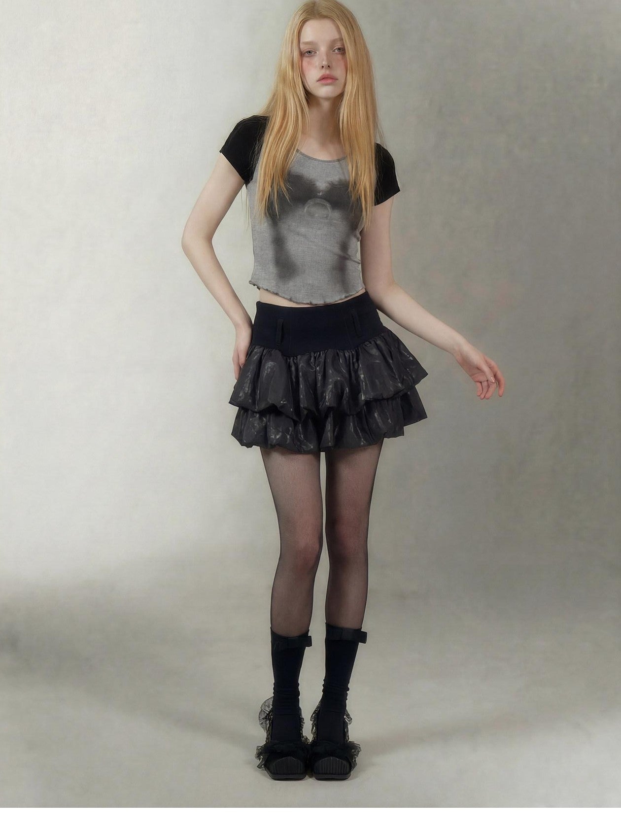 Emoha Gray Spliced Character Print Punk Women&