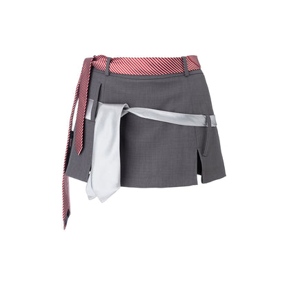 Emoha_Gray_Tie_Detail_A_Line_Side_Zipper_Mid_Waist_Women&