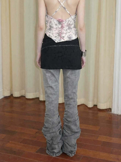 Emoha Gray Vintage Low Waist Ruched Women&