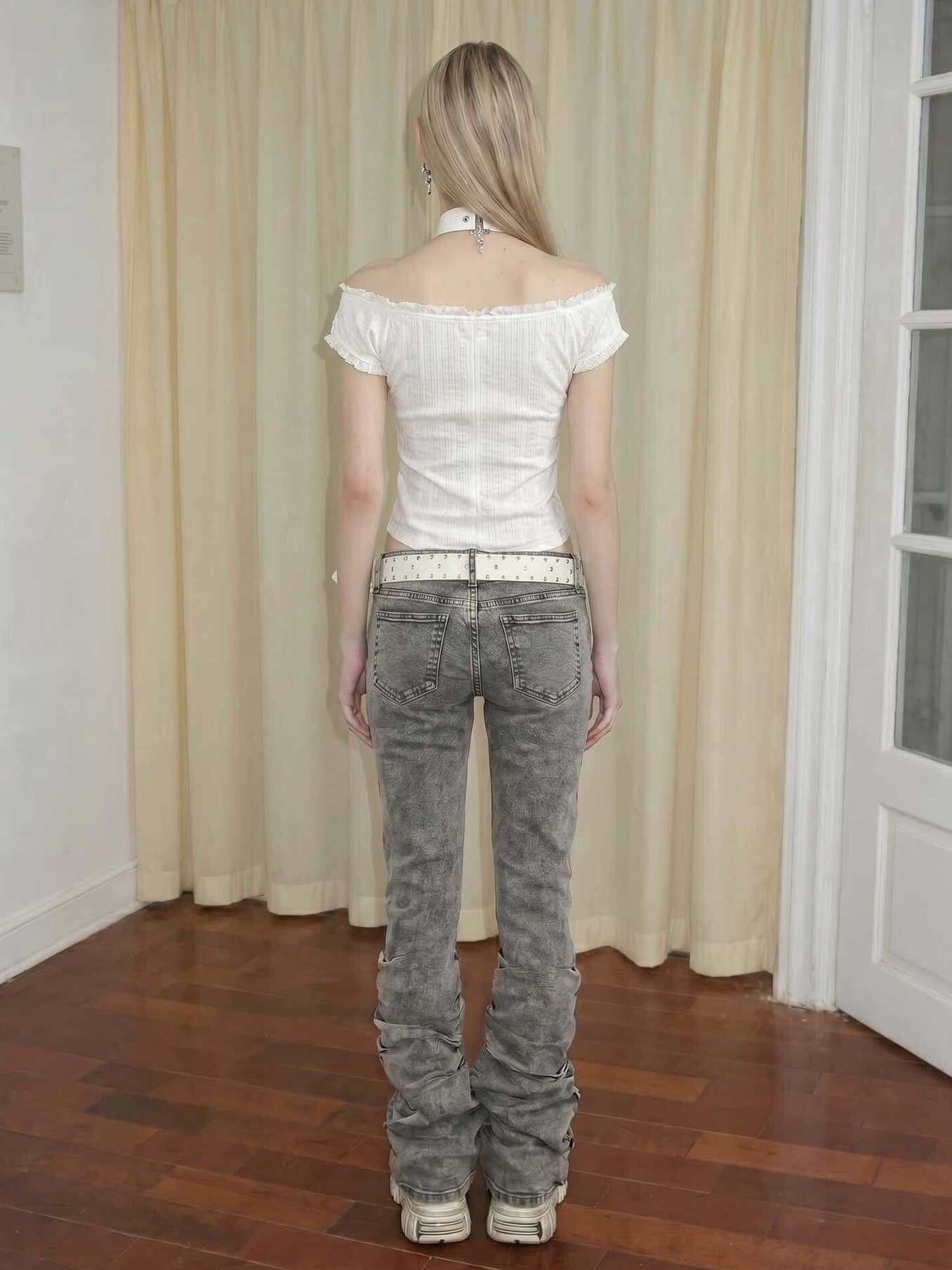 Emoha Gray Vintage Low Waist Ruched Women&
