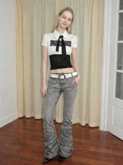 Emoha Gray Vintage Low Waist Ruched Women&