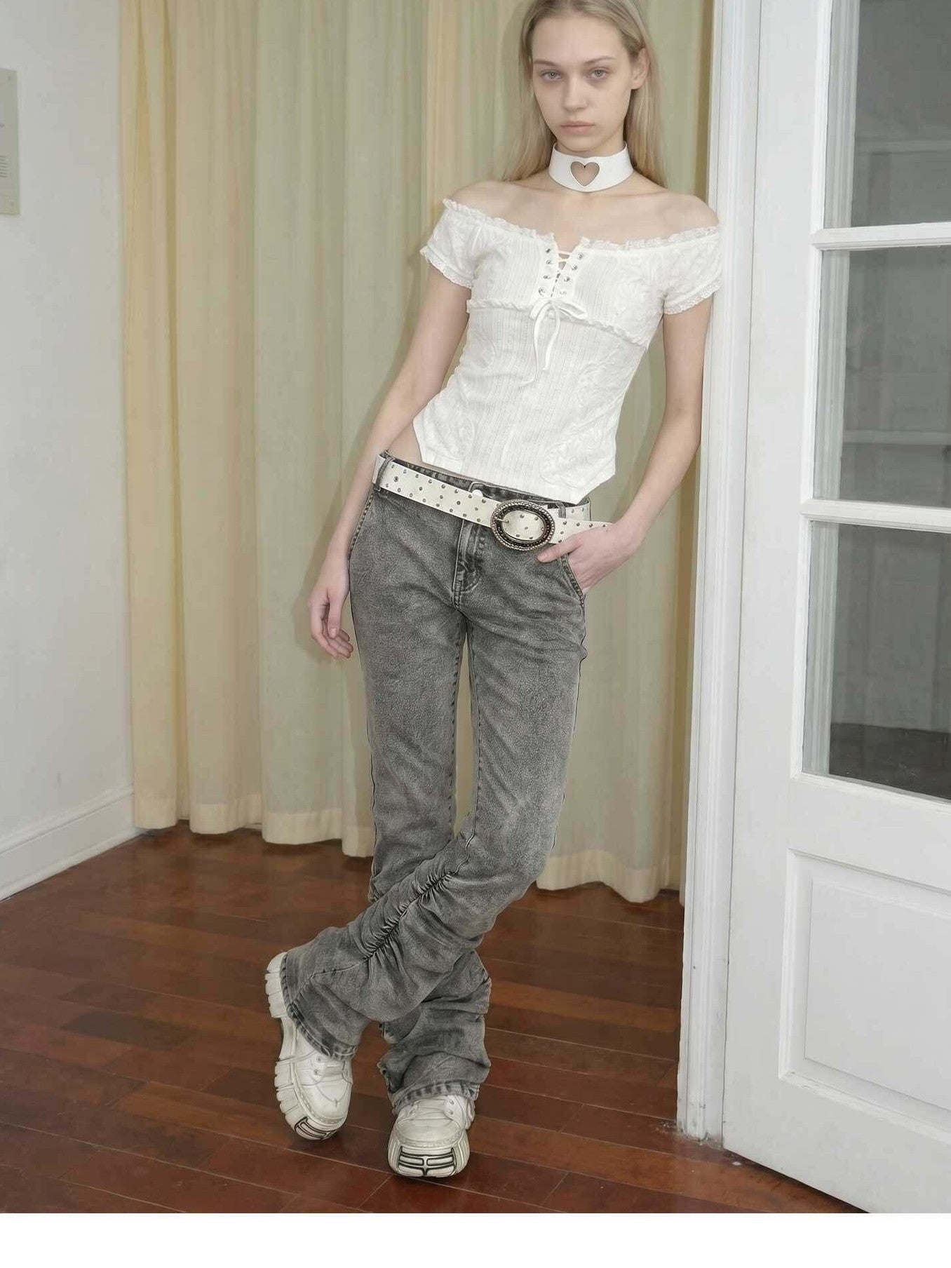 Emoha Gray Vintage Low Waist Ruched Women&