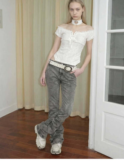 Emoha Gray Vintage Low Waist Ruched Women&
