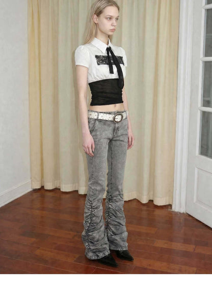 Emoha Gray Vintage Low Waist Ruched Women&
