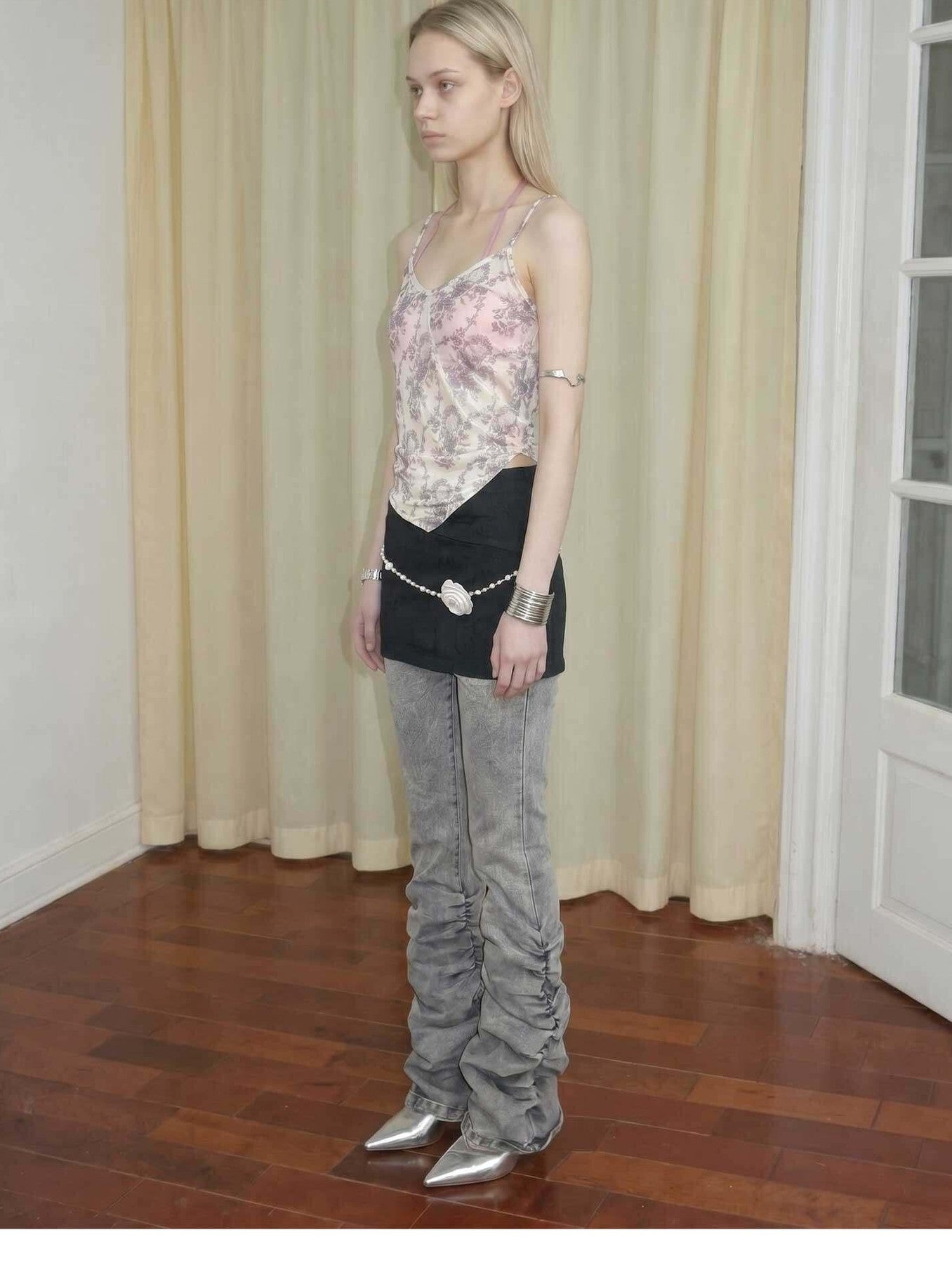 Emoha Gray Vintage Low Waist Ruched Women&