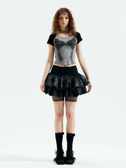 Emoha Gray Witch Print Raglan Tee V-neck T-shirt Long Sleeve