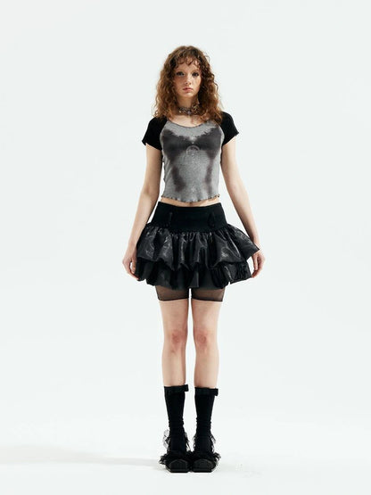 Emoha Gray Witch Print Raglan Tee V-neck T-shirt Long Sleeve