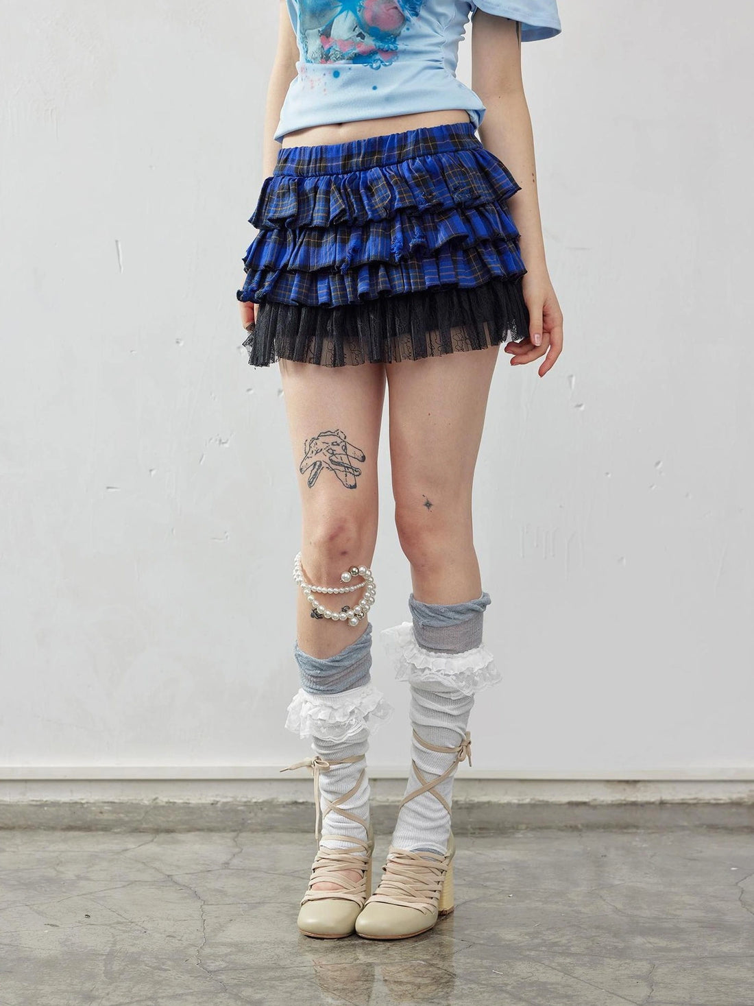 Emoha Layered Blue Lace Ballet A Line Skirt