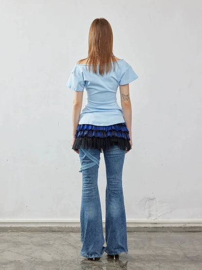 Emoha Layered Blue Lace Ballet A Line Skirt