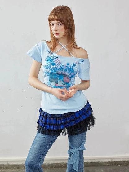 Emoha Layered Blue Lace Ballet A Line Skirt