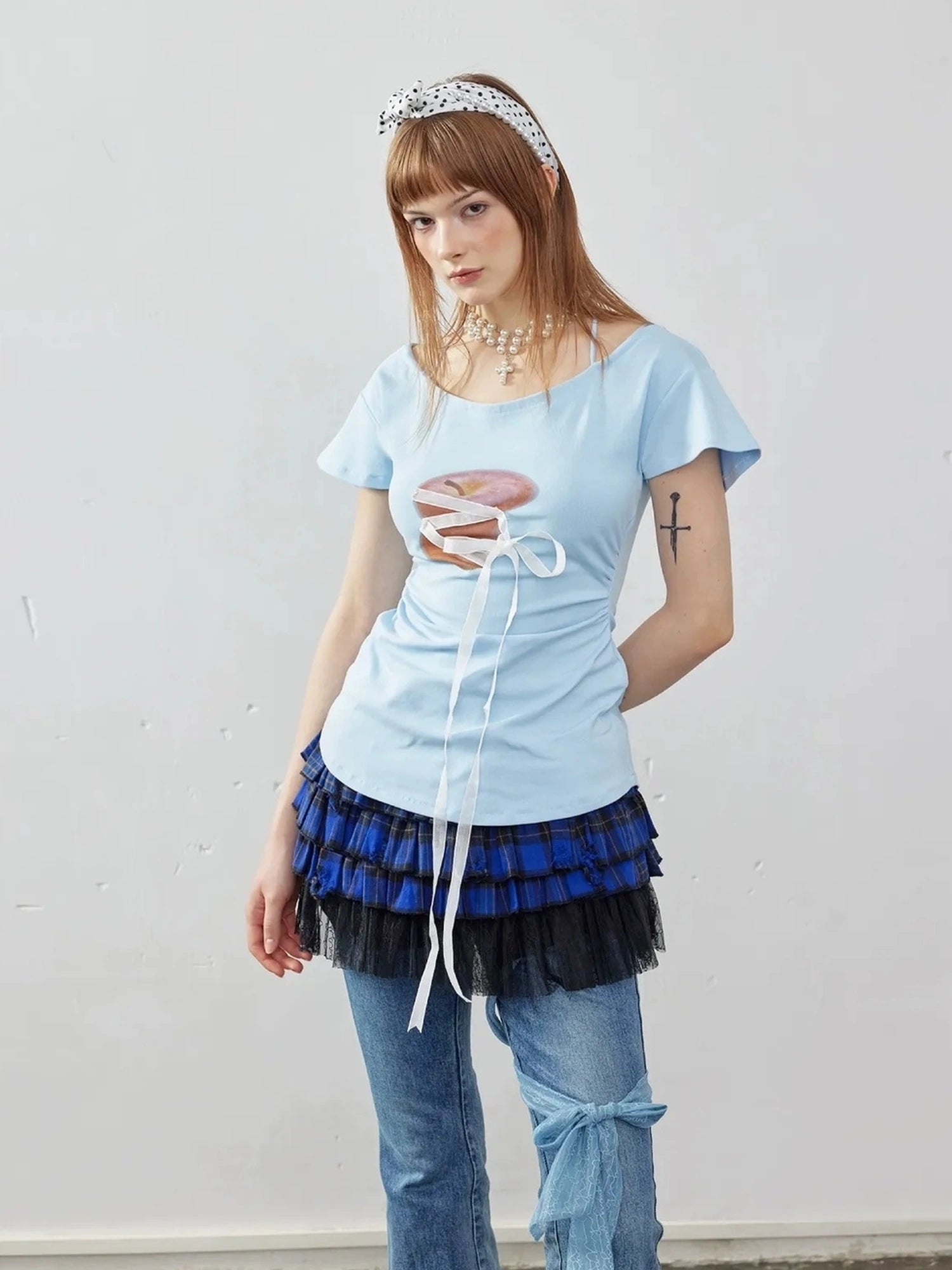 Emoha Layered Blue Lace Ballet A Line Skirt