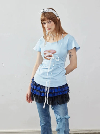 Emoha Layered Blue Lace Ballet A Line Skirt