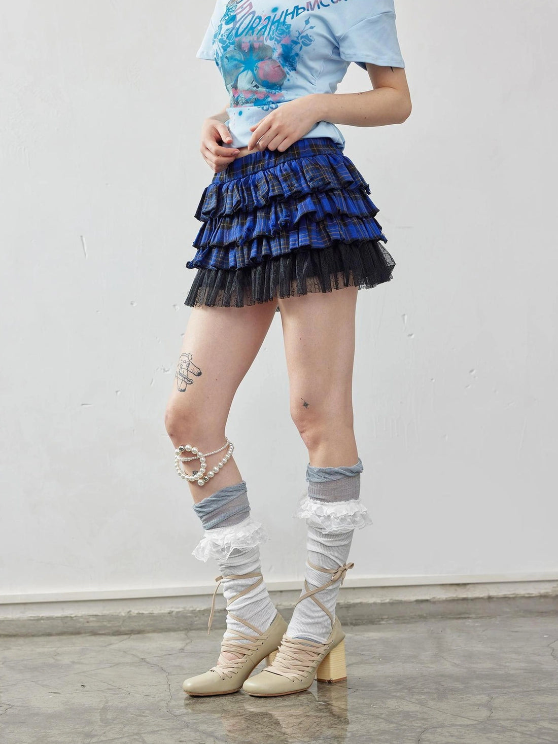 Emoha Layered Blue Lace Ballet A Line Skirt