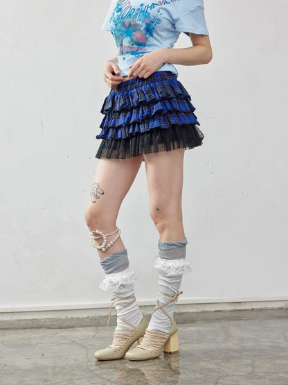 Emoha Layered Blue Lace Ballet A Line Skirt