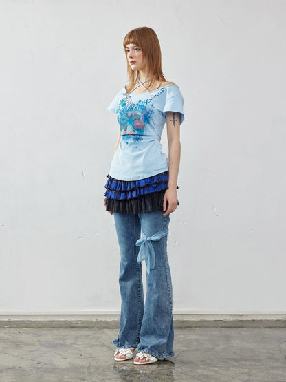 Emoha Layered Blue Lace Ballet A Line Skirt