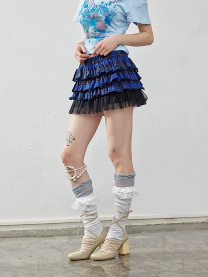 Emoha Layered Blue Lace Ballet A Line Skirt