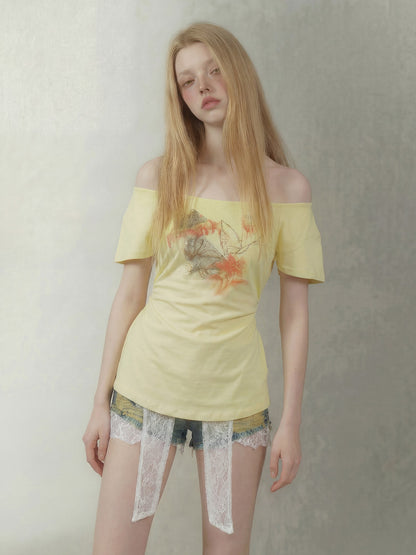 Emoha Lemon Yellow Butterfly Hand Drawn Women&