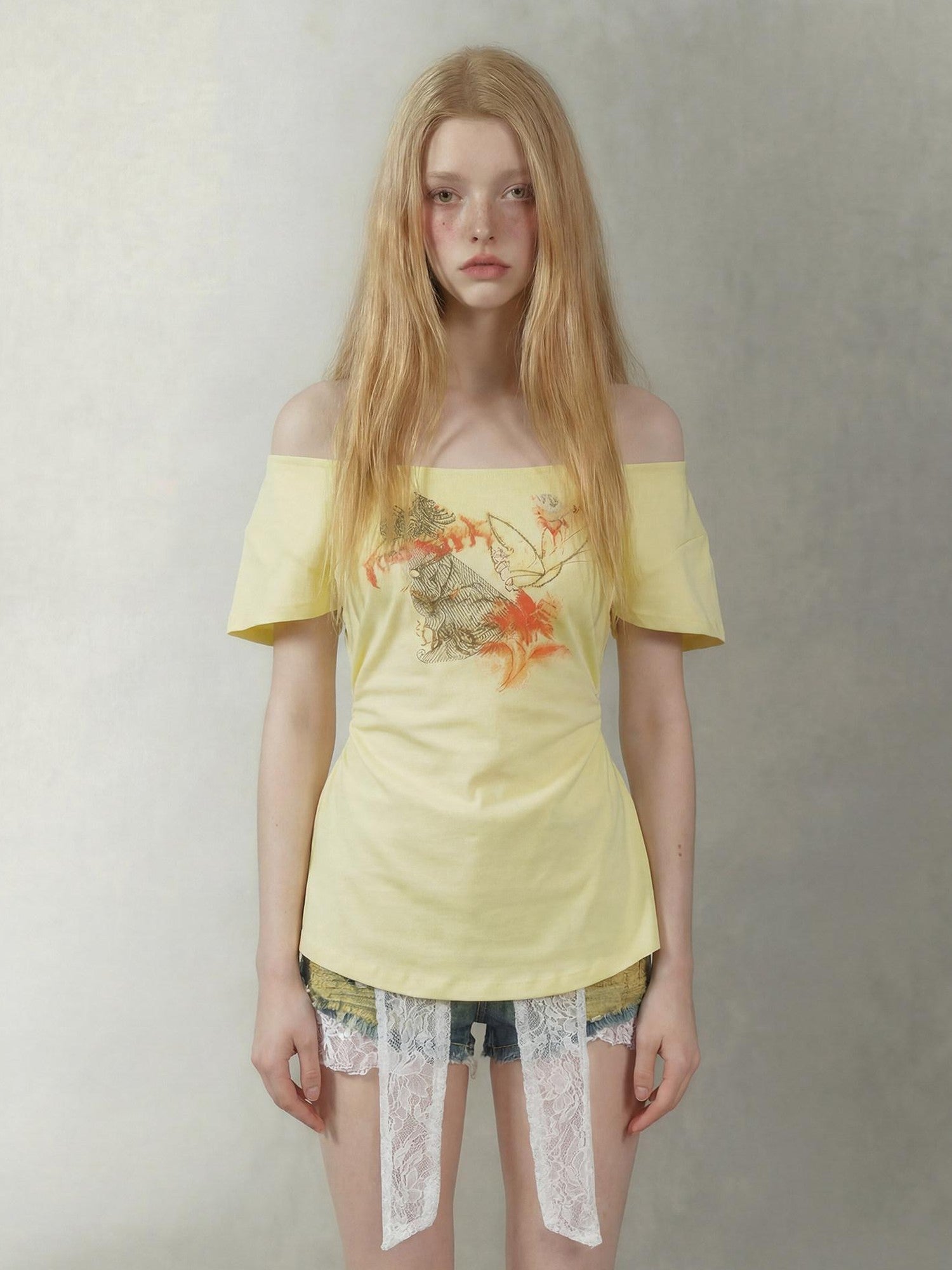 Emoha Lemon Yellow Butterfly Hand Drawn Women&