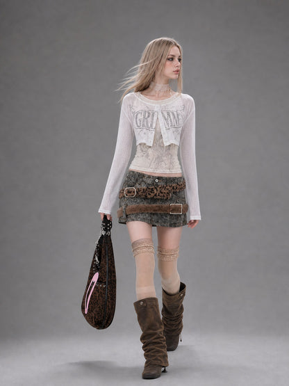 Emoha Leopard Patchwork Tie Dye 3d Metal Embellished A Line Women&