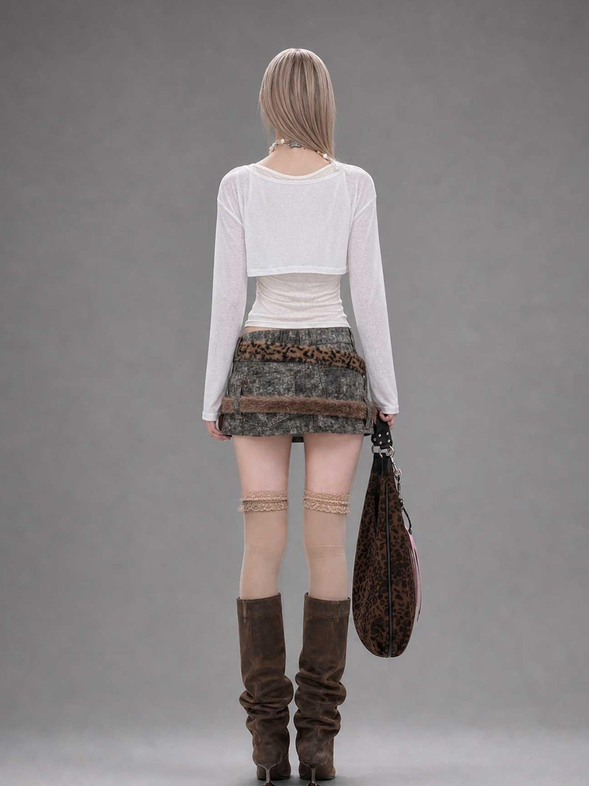 Emoha Leopard Patchwork Tie Dye 3d Metal Embellished A Line Women&