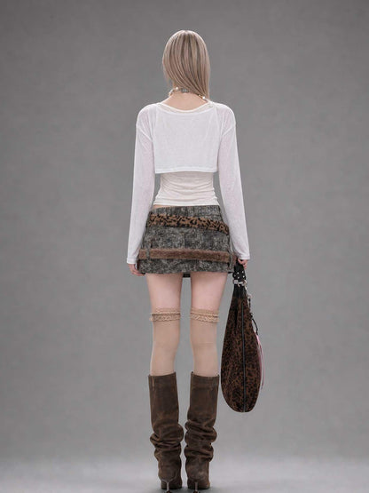 Emoha Leopard Patchwork Tie Dye 3d Metal Embellished A Line Women&