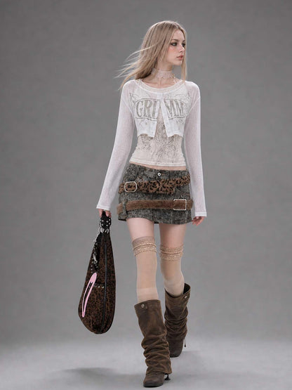 Emoha Leopard Patchwork Tie Dye 3d Metal Embellished A Line Women&