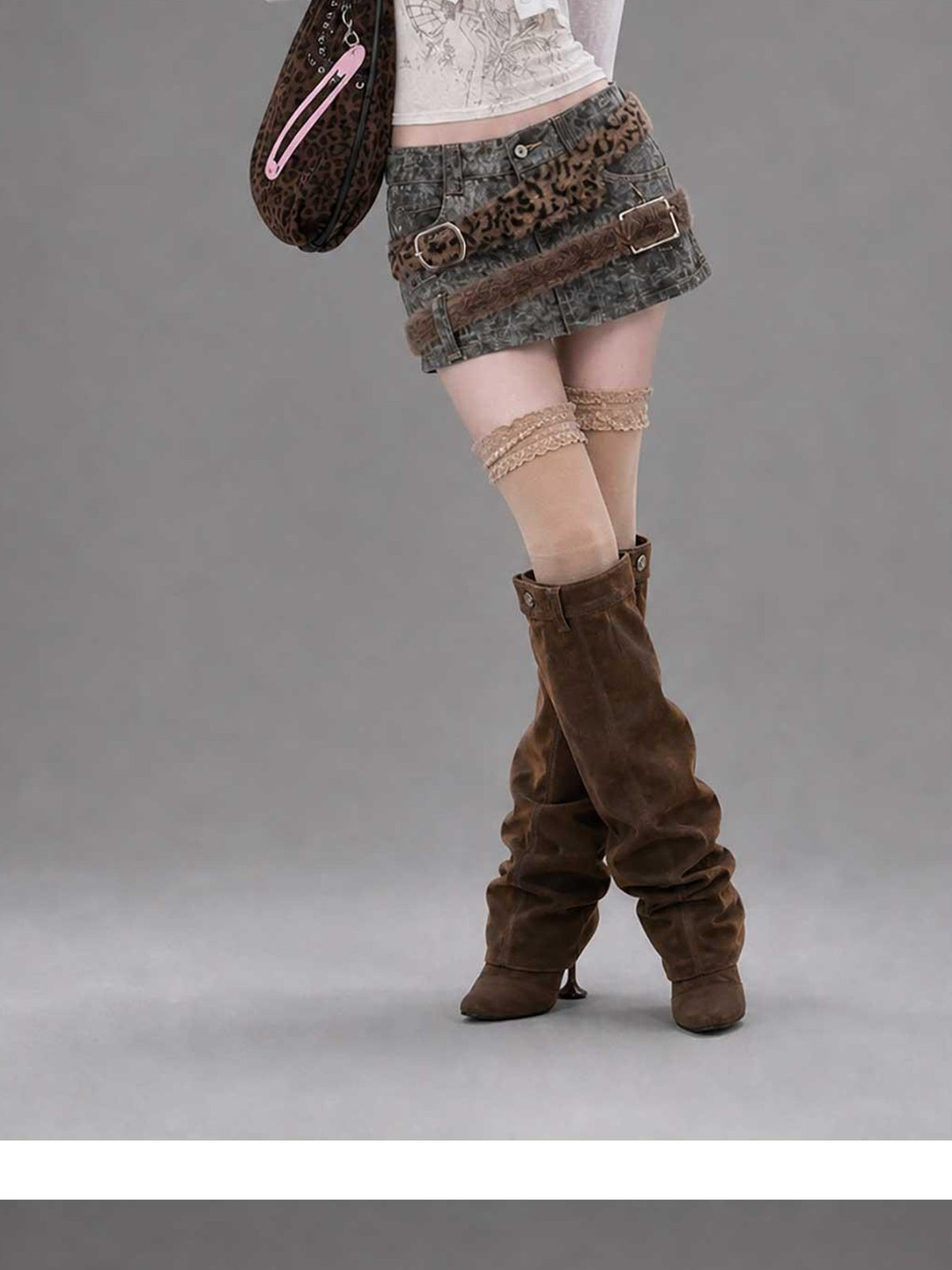 Emoha Leopard Patchwork Tie Dye 3d Metal Embellished A Line Women&