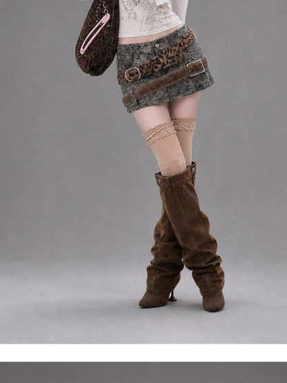 Emoha Leopard Patchwork Tie Dye 3d Metal Embellished A Line Women&