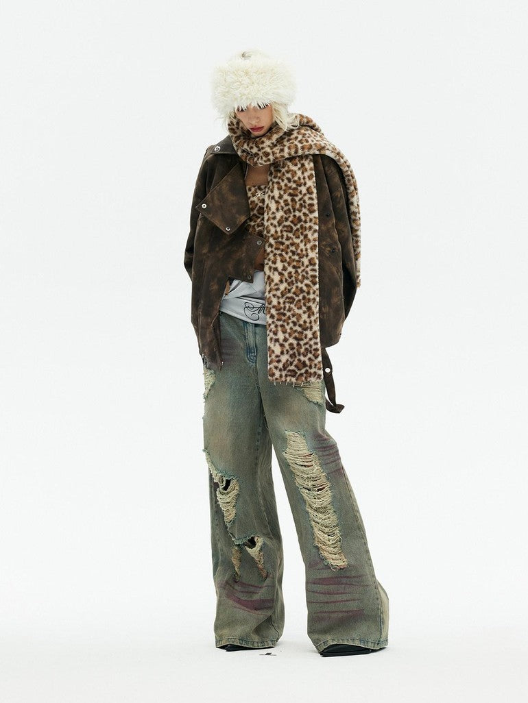 Emoha Leopard Print Embroidered Cat Paw Warm Women&