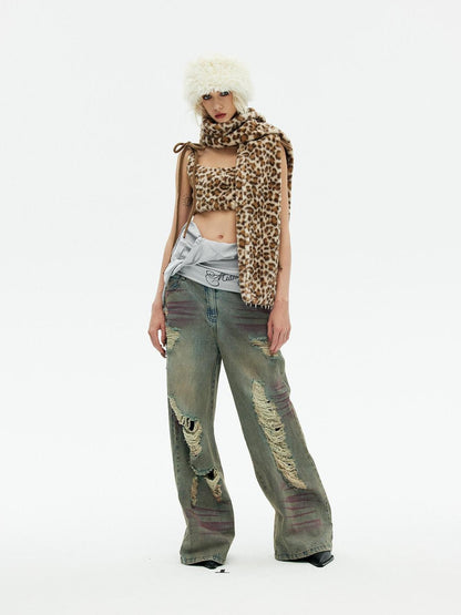 Emoha Leopard Print Embroidered Cat Paw Warm Women&