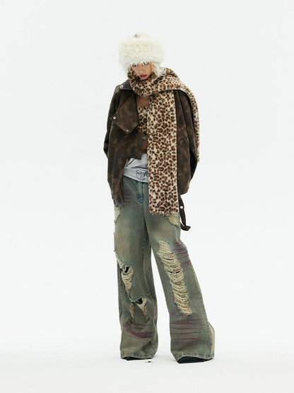 Emoha Leopard Print Embroidered Cat Paw Warm Women&
