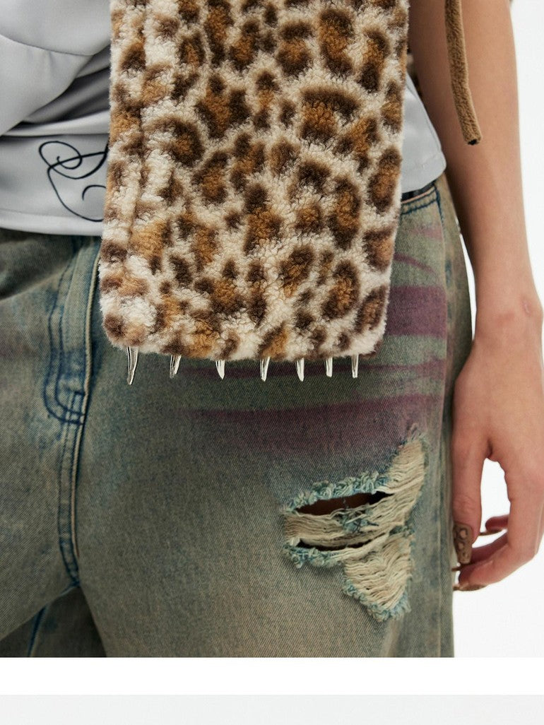 Emoha Leopard Print Embroidered Cat Paw Warm Women&