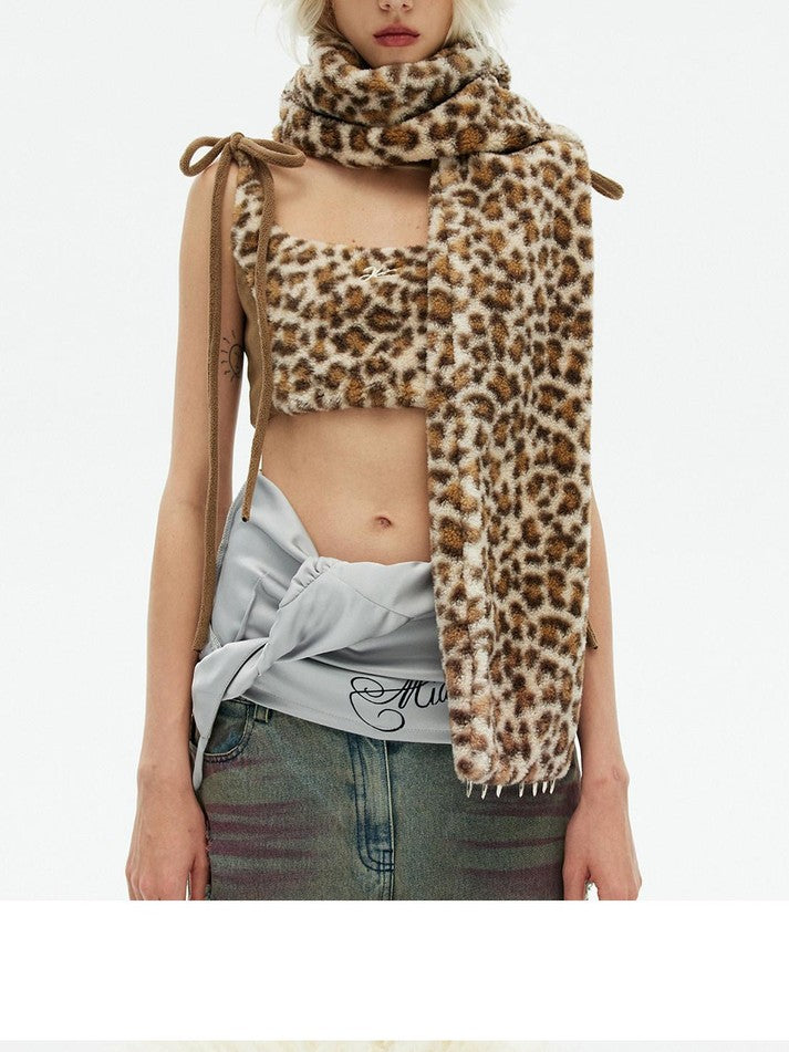 Emoha Leopard Print Embroidered Cat Paw Warm Women&