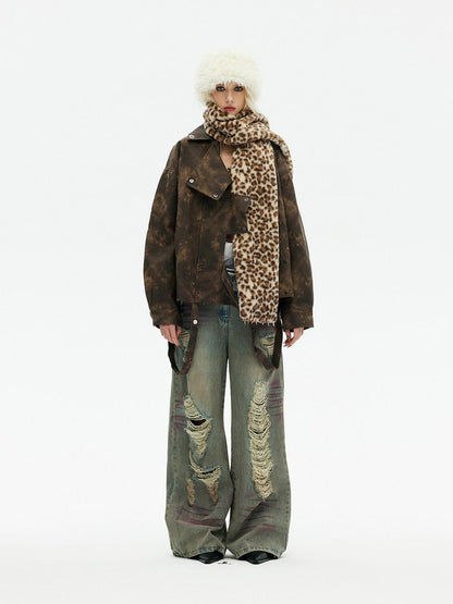 Emoha Leopard Print Embroidered Cat Paw Warm Women&