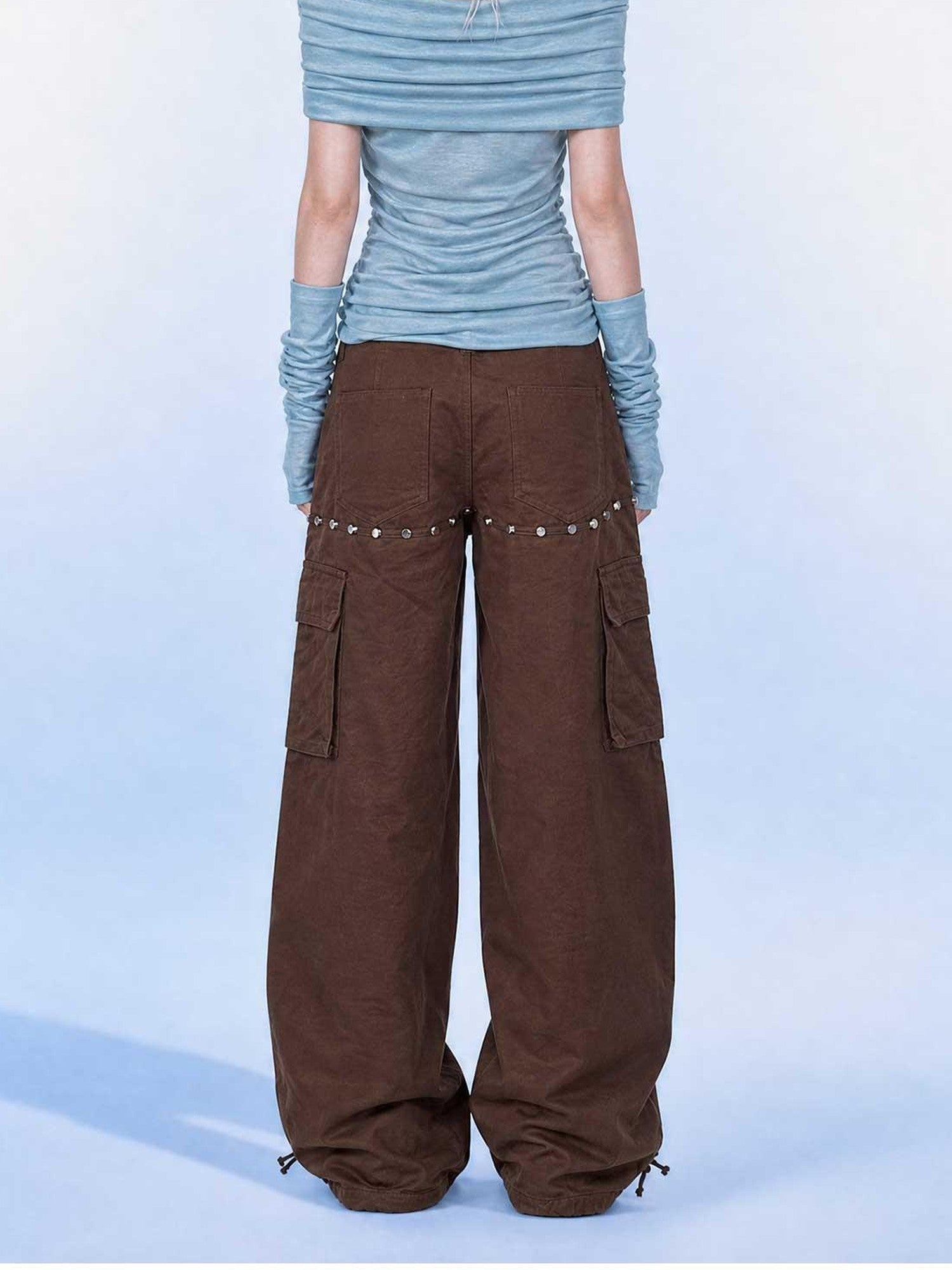 Emoha Light Blue Ruched V-neck Zipper Long Sleeve Women&