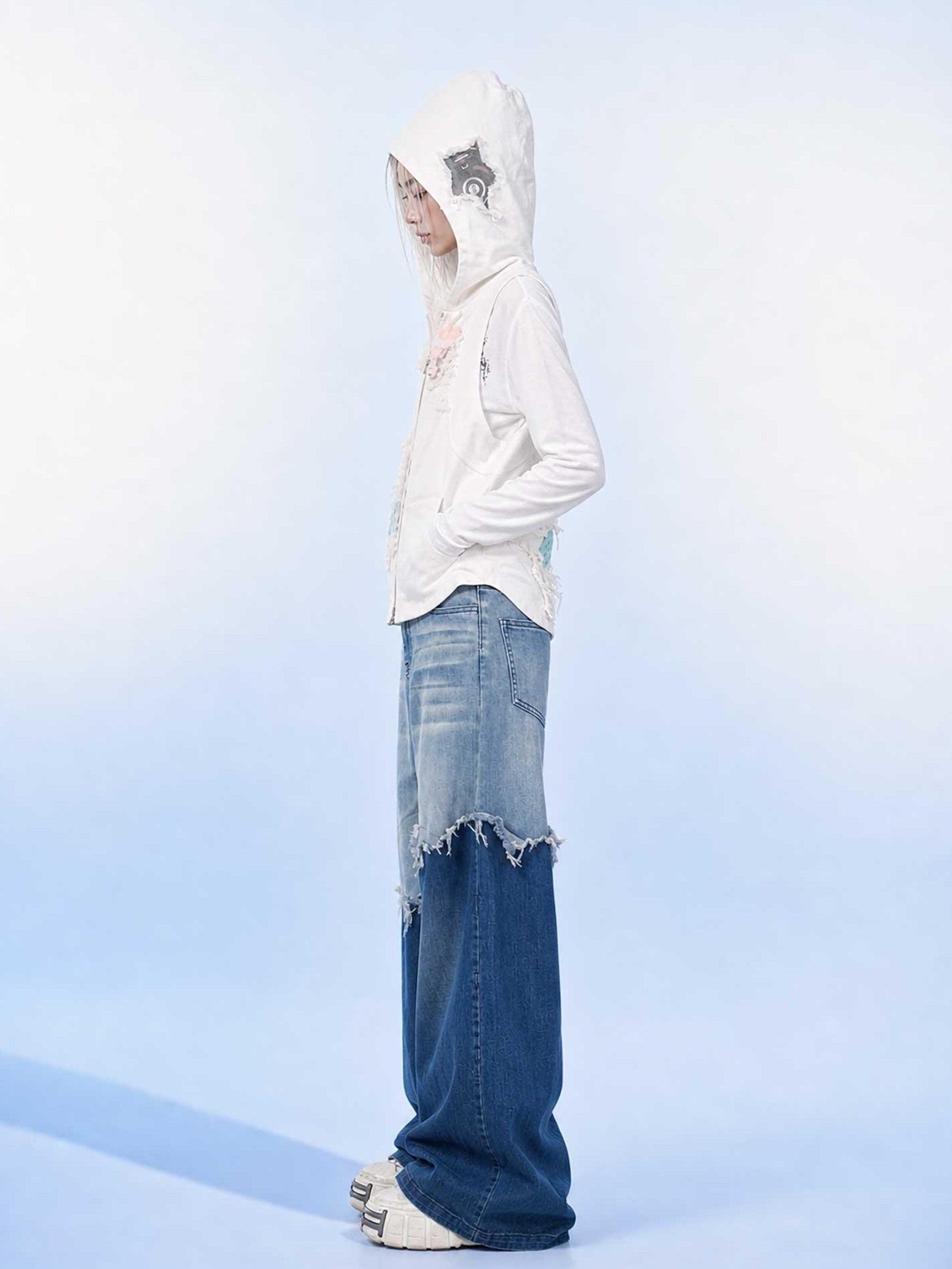 Emoha Light Blue Washed Convertible Low Waist Women&