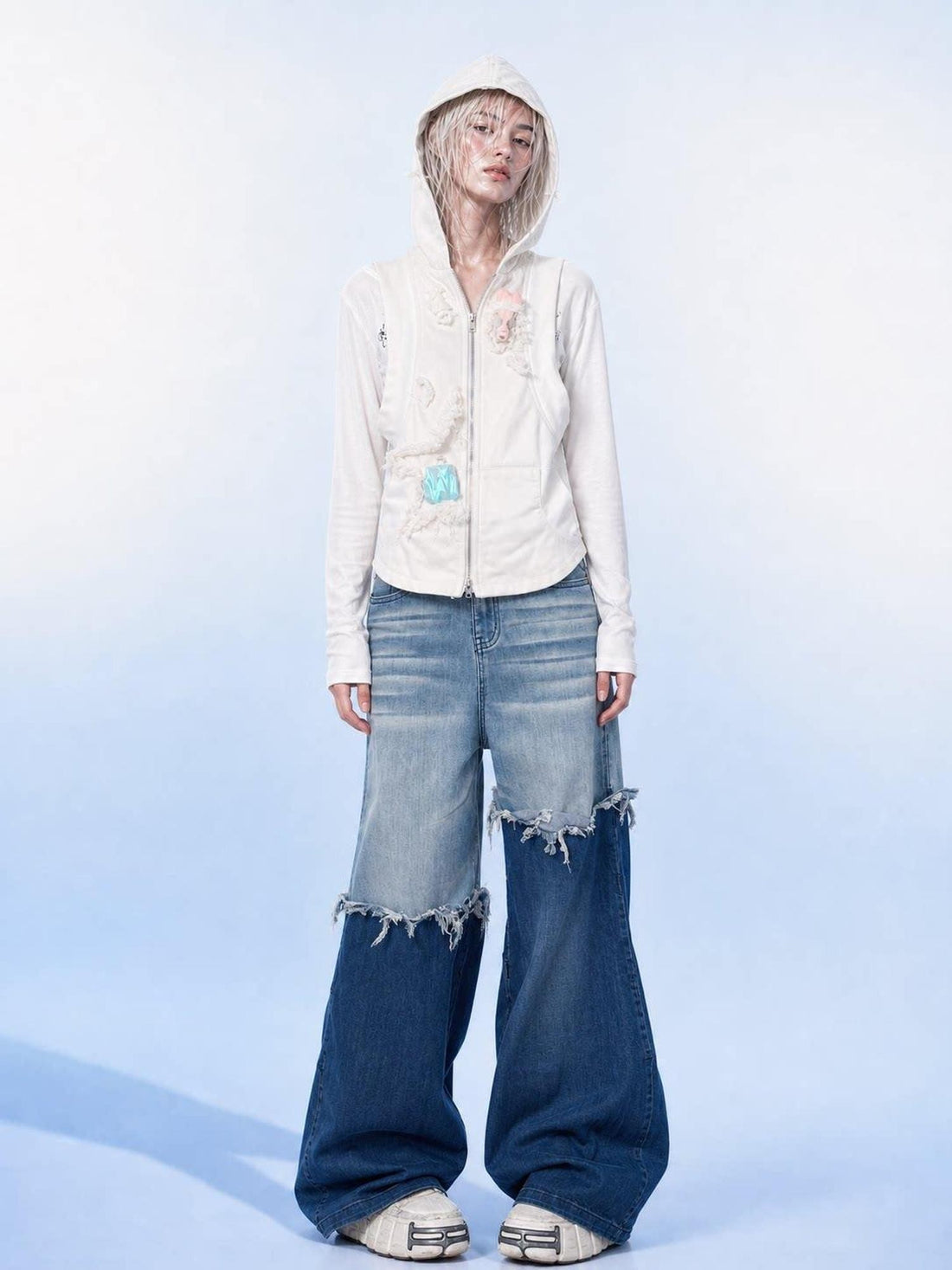 Emoha Light Blue Washed Convertible Low Waist Women&