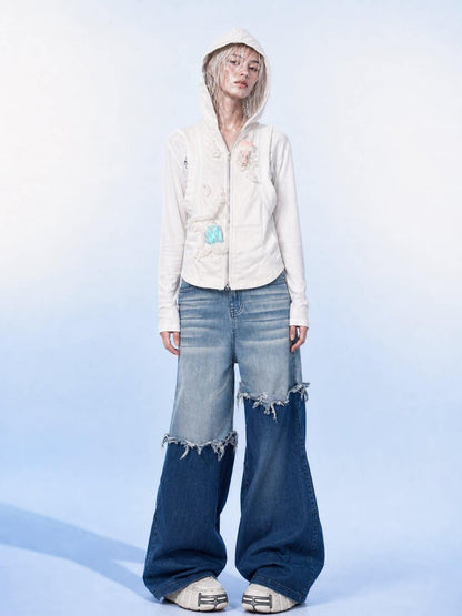 Emoha Light Blue Washed Convertible Low Waist Women&