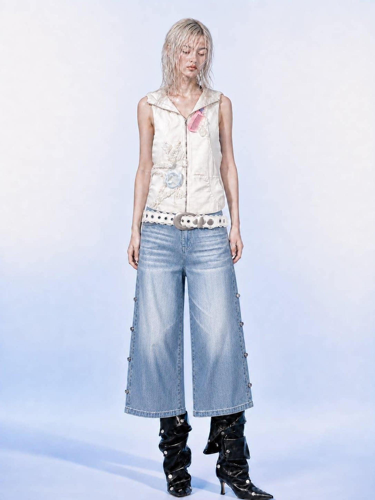 Emoha Light Blue Washed Convertible Low Waist Women&