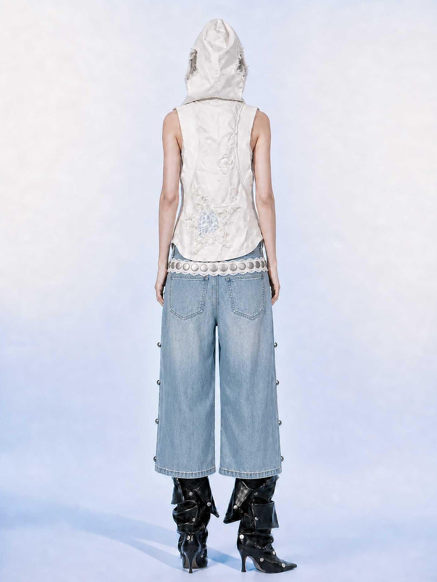Emoha Light Blue Washed Convertible Low Waist Women&