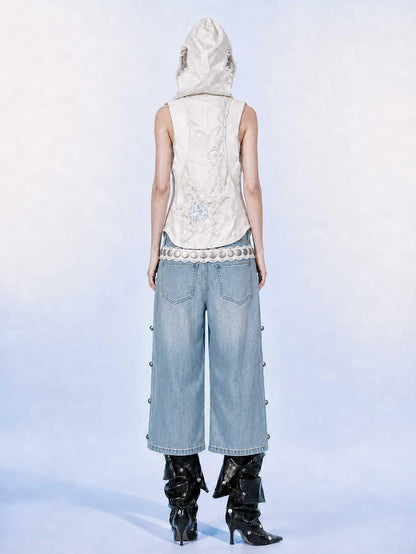 Emoha Light Blue Washed Convertible Low Waist Women&