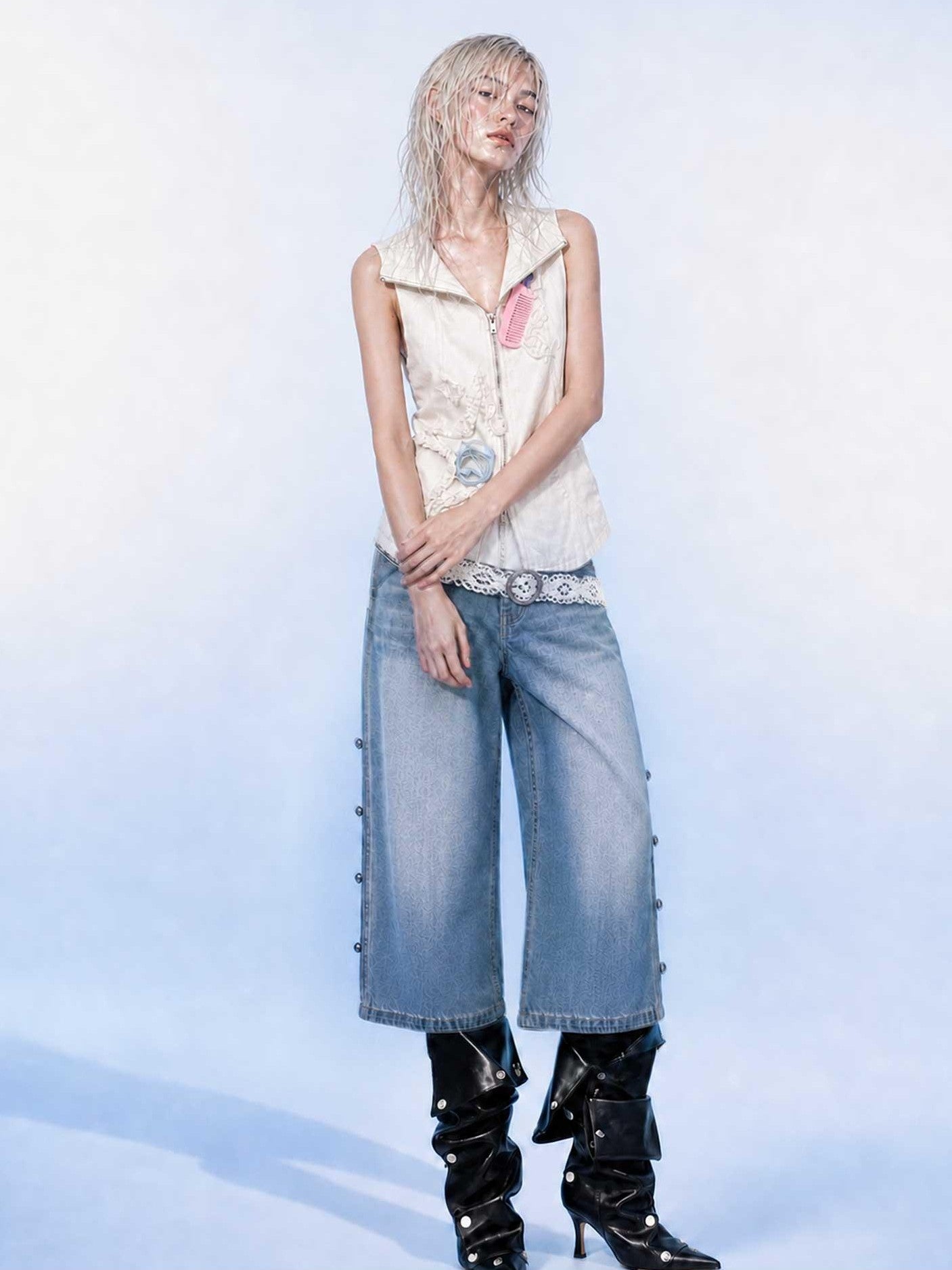 Emoha Light Blue Washed Convertible Low Waist Women&