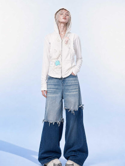 Emoha Light Blue Washed Convertible Low Waist Women&