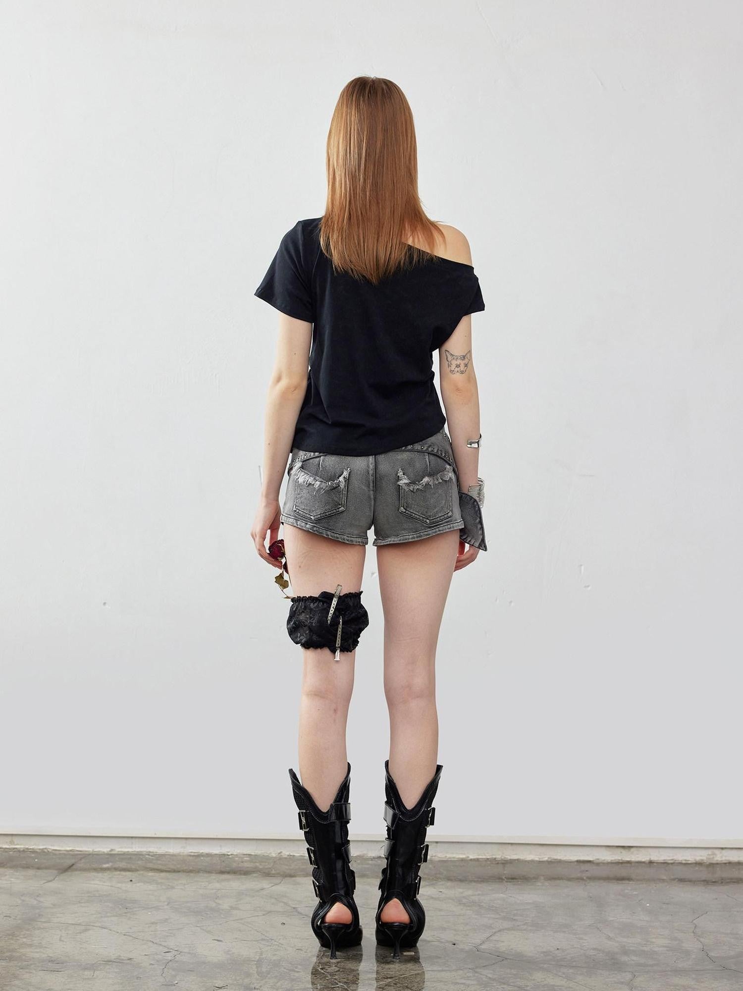 Emoha Light Wash Distressed High Rise A Line Slimming Women&