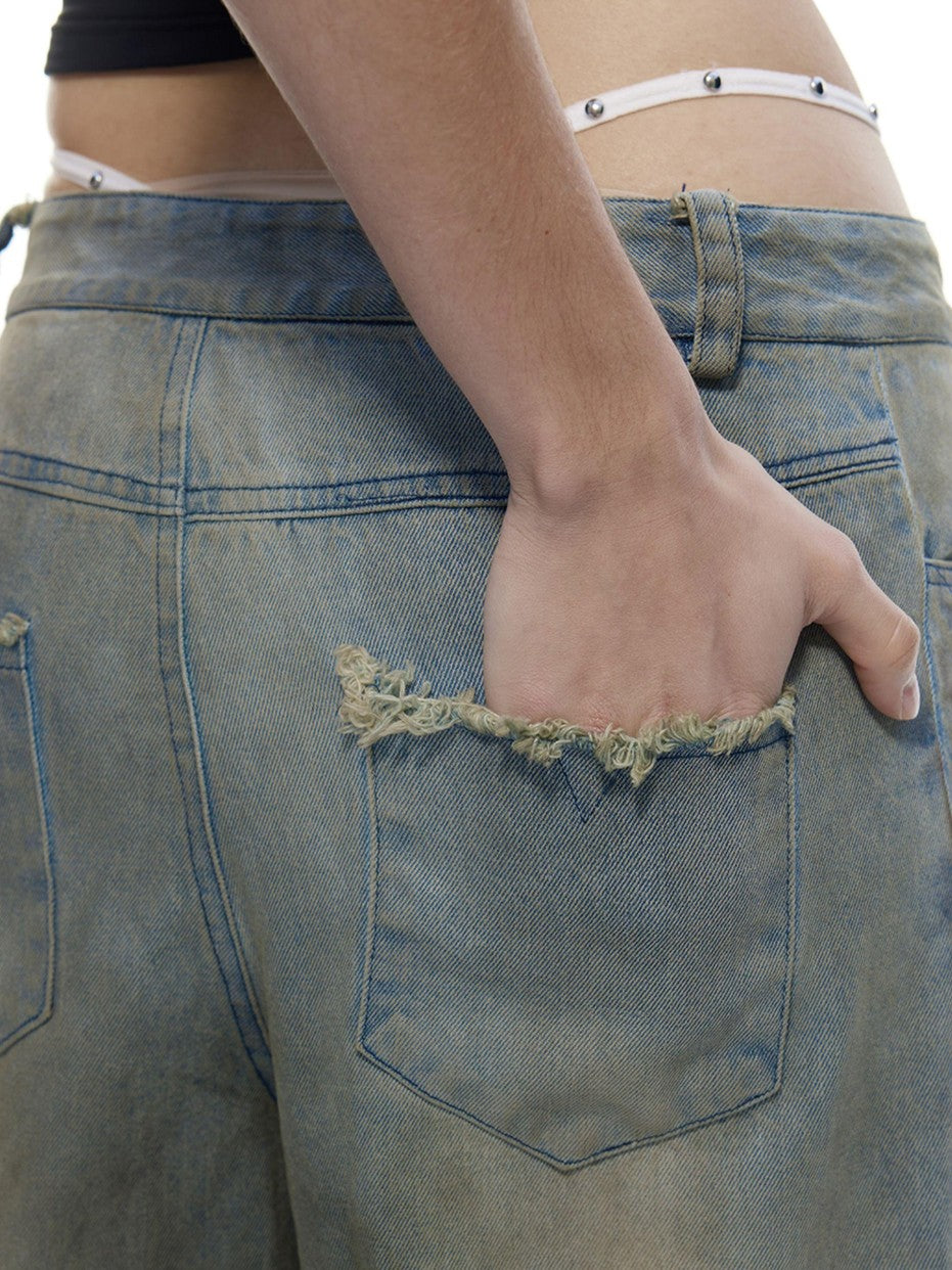 Emoha Light Wash Distressed Ripped Punk Natural Waist Women&
