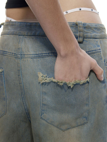 Emoha Light Wash Distressed Ripped Punk Natural Waist Women&