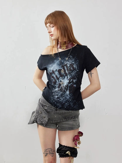 Emoha Off Shoulder Star Print Fitted Cotton Top